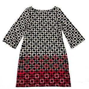 Eliza J Geo Print Shift Dress Black Red Unlined